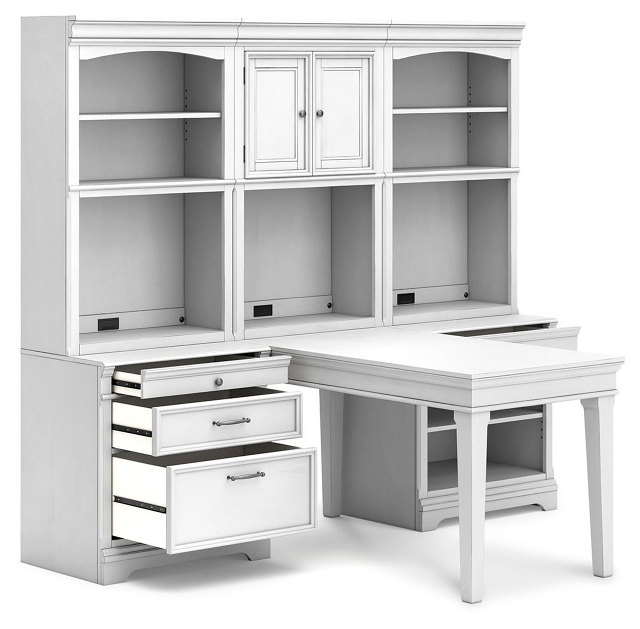 The Kanwyn Whitewash Partners Desk With 2 Bookcases is available at  Complete Suite Furniture, serving the Pacific Northwest.