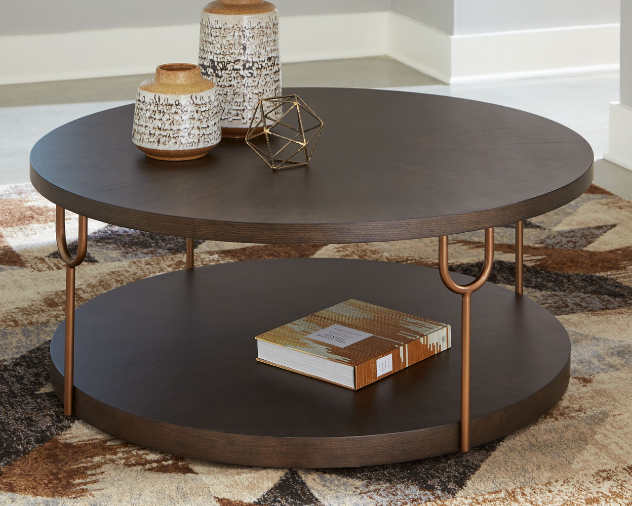 Dark brown coffee table shop round