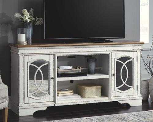 Realyn Chipped White Xl TV Stand W/Fireplace Option