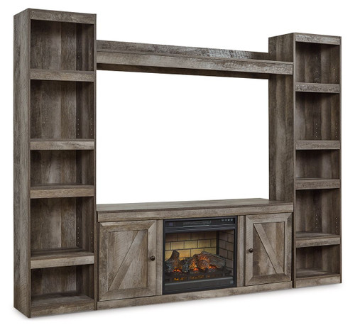 Wynnlow Gray 4-Piece Entertainment Center With Faux Firebrick Fireplace Insert
