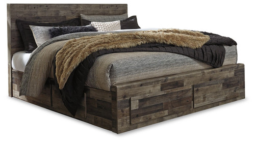 Derekson Multi Gray King Panel Bed With 4 Storage Drawers
