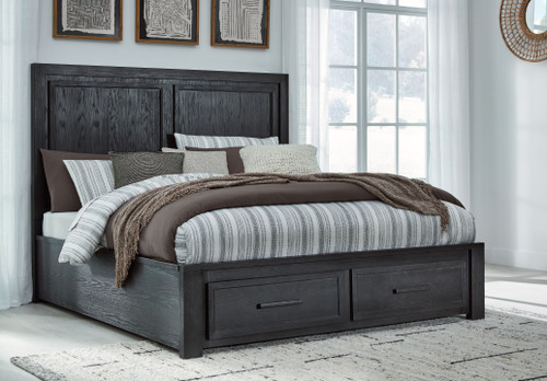 Foyland Black/Brown Queen Panel Storage Bed