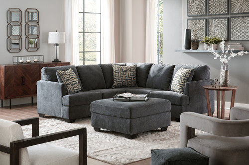 Ambrielle Gunmetal 3 Pc. Left Arm Facing Sofa/Couch/Couch With Corner Wedge 2 Pc Sectional, Ottoman