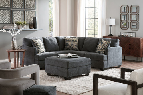 Ambrielle Gunmetal 3 Pc. Right Arm Facing Sofa/Couch/Couch With Corner Wedge 2 Pc Sectional, Ottoman