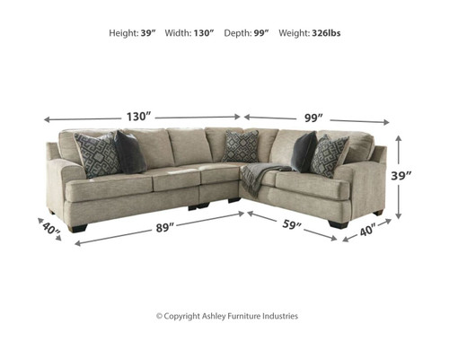 Bovarian Stone Left Arm Facing Loveseat 3 Pc Sectional