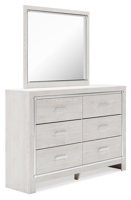Altyra White King Upholstered Bookcase Bed With Storage 7 Pc. Dresser, Mirror, Chest, King Bed