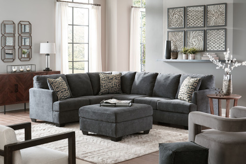 Ambrielle Gunmetal 4 Pc. Left Arm Facing Sofa/Couch/Couch With Corner Wedge 3 Pc Sectional, Ottoman