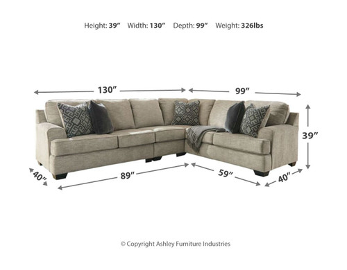 Bovarian Stone 4 Pc. Left Arm Facing Loveseat 3 Pc Sectional, Ottoman