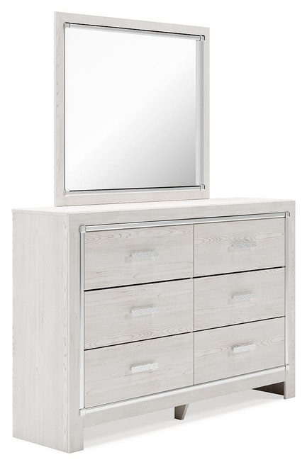 Altyra White King Upholstered Bookcase Bed With Storage 9 Pc. Dresser, Mirror, Chest, King Bed, 2 Nightstands