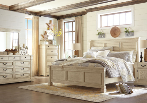 Bolanburg Antique White California King Louvered Panel Bed 7 Pc. Dresser, Mirror, Cal King Bed, 2 Nightstands