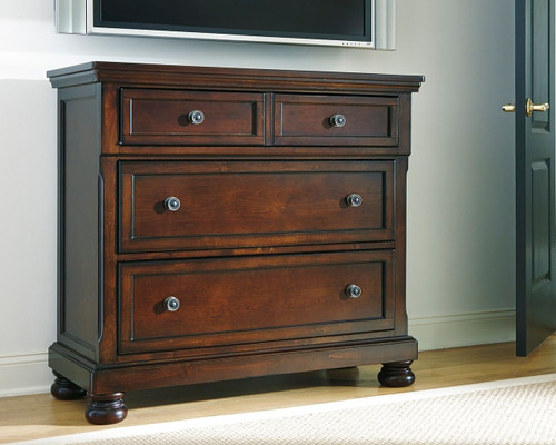 Porter Rustic Brown 8 Pc. Dresser, Mirror, Media Chest, California King Sleigh Bed With 2 Storage Drawers, 2 Nightstands