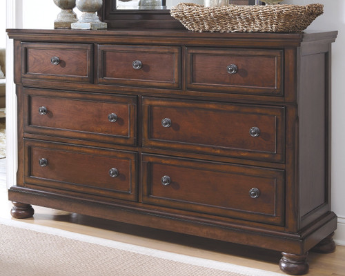 Porter Rustic Brown 8 Pc. Dresser, Mirror, Chest, California King Sleigh Bed With 2 Storage Drawers, 2 Nightstands