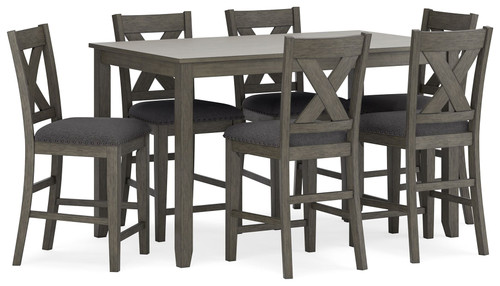 Caitbrook Gray Rect Drm Counter Table Set (Set of 7)