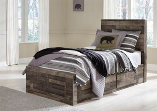Derekson Multi Gray Twin Panel Bed With 2 Storage Drawers