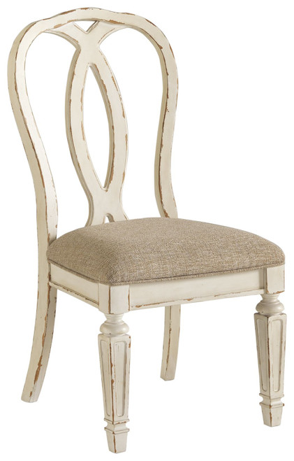 Realyn Chipped White Dining Upholstered Side Chair Ribbonback