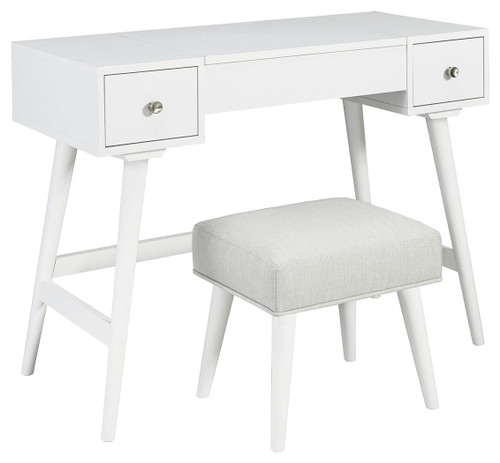 Thadamere White Vanity/uph Stool