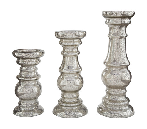 Rosario Silver Finish Candle Holder Set (Set of 3)