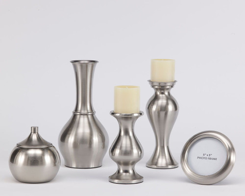 Rishona Brushed Silver Finish Accessory Set (Set of 5)