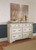 Realyn Two-tone 5 Pc. Dresser, Mirror, California King Upholstered Panel Bed