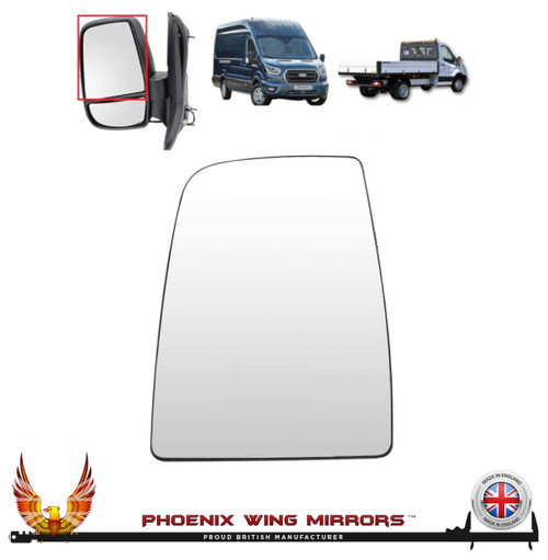 Ford Transit Mk8 Tipper Upper 2012-2025 Left – UK Passenger Side Convex – Unheated Backing Plate replacement mirror glass
