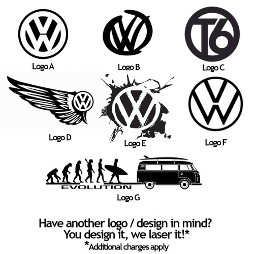 Custom laser-etching logo design examples for VW Transporter blue mirror glass