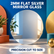 Large 2mm flat round silver mirror glass precision cut from 251mm to 310mm
