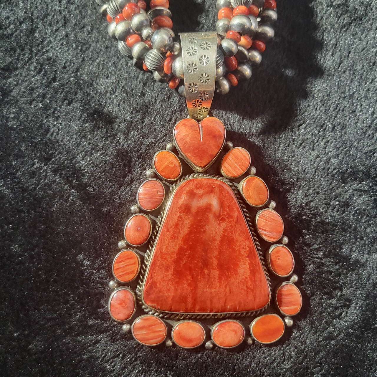 Larose Ganadonegro, Coral and Sterling Silver Beads 6 strand