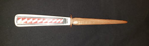 8.5 inches long Letter Opener with 99% Copper Blade.  ***Only 100 made***
Mimbreno China was designed in the early 1930's by Mary Colter for the Atchison Topeka & Santa Fe Railway and the Fred Harvey company. 
This is the rarest item in the Mimreno China collection is the letter opener, not replicated until now.  The handle is proudly cast of china, decorated, assembled and boxed by HF Coors in Tucson, AZ.  The blade is 99% pure copper by Bronzesmith in Prescott, AZ. 8.5 inches long Letter Opener with 99% Copper Blade.  ***Only 100 made***
Mimbreno China was designed in the early 1930's by Mary Colter for the Atchison Topeka & Santa Fe Railway and the Fred Harvey company. 
This is the rarest item in the Mimreno China collection is the letter opener, not replicated until now.  The handle is proudly cast of china, decorated, assembled and boxed by HF Coors in Tucson, AZ.  The blade is 99% pure copper by Bronzesmith in Prescott, AZ.