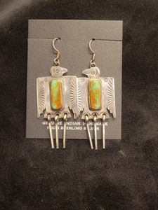 Thunderbird Earrings w Turquoise Center
2.75" Long
1" Wide