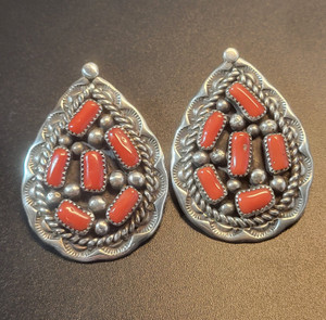 Sterling Silver and Coral Post Earrings