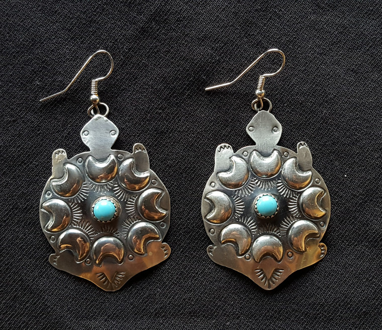 Stamped Sterling Silver Turtles with Turquoise Center