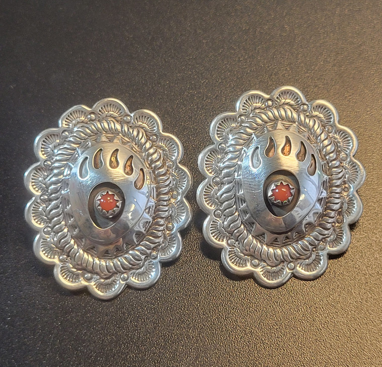 Sterling Silver Post Earrings w Animal Print w Coral