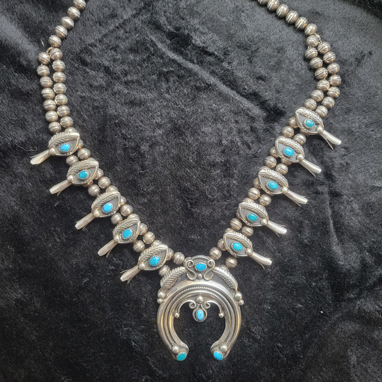 Squash Blossom Necklace w Turquoise, 23" by JM Haley