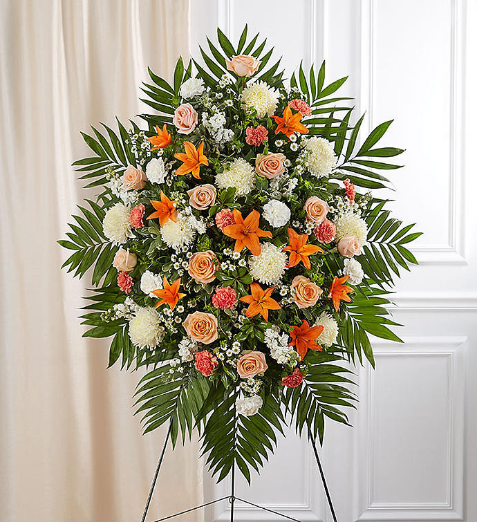 Peach, Orange & White Sympathy Standing Spray | Portland Oregon