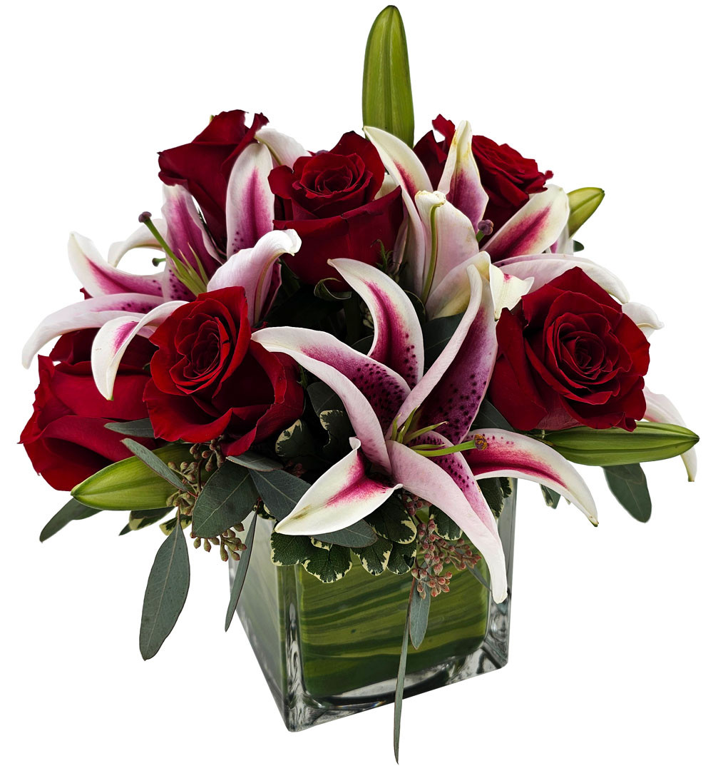 Red Rose and Lily Cube Bouquet | Valentine's Flowers | Nancy's
