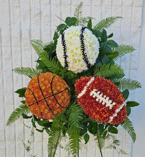 Custom 3D baseball basketball and football funeral flower spray