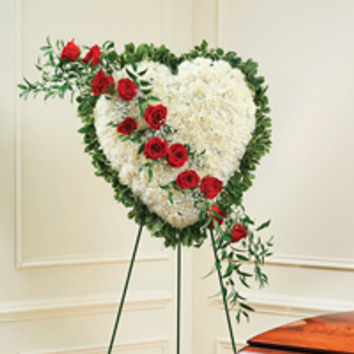 Solid White Standing Heart with Red Rose Break