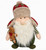 18-inch Christmas Santa decoration wearing a red and green plaid trapper hat with faux fur trim, holding a gingerbread man with a red bow tie.
