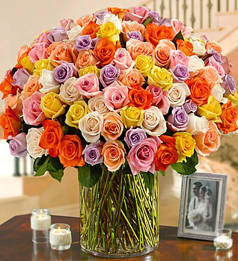 100 Premium Long Stem Multicolored Roses in a Vase Nancy's Floral