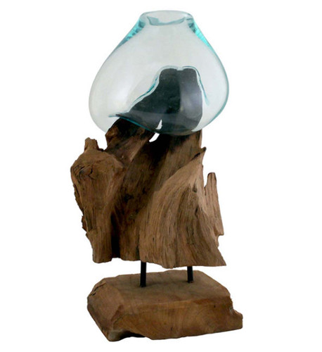 650-12 Cohasset Gift & Garden Molten Glass & Wood Sculpture Terrarium: Plant Ecosphere in Recycled Glass Large & Small Terrarium Contai