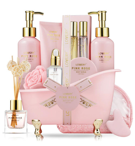 Luxe Pink Rose Bath and Body Set - 18Pc Birthday Gifts Spa Kit