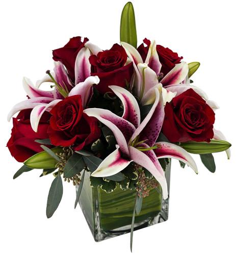 Red Rose and Lily Cube Bouquet | Valentine's Flowers | Nancy's