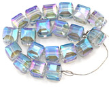 CLEARANCE-- 20pc Strand 9mm Crystal Cube Beads, Steel Multi Iris