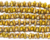 32pc Strand 9x4mm Czech Pressed Glass Peanut Farfalle Beads, Dandelion/Picasso