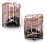 2pc Approx. 20x15mm Lampwork Glass 2-Tone Rectangle Beads, Purple/Black/Copper Swirl