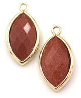 2pc Approx. 21x11.5mm Goldstone (Man-Made) Faceted Marquis Pendant