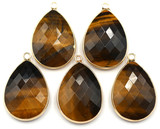 1pc Approx. 29x19mm Tigereye Faceted Teardrop Pendant