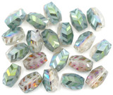 20pc 11x7.5mm Faceted Crystal Chevron Half-Matte Barrel Beads, Slate Blue-Green Vitrail