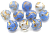 10pc 8mm Swirled Ripple Round Beads, Crystal/Cornflower Swirl/Gold Wash