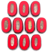 10pc 10x6mm Czech Table-Cut Oval Beads, Opaque Red/Picasso/Gold Wash